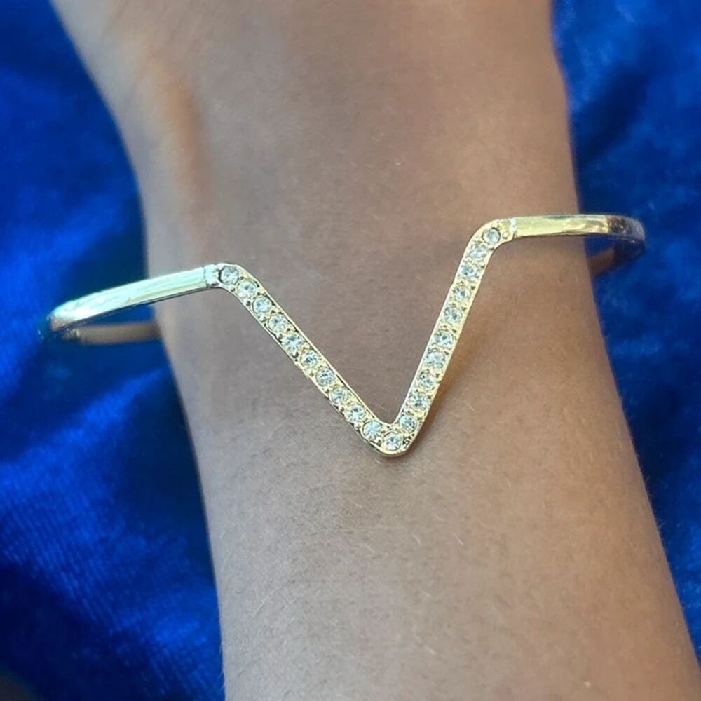 Victoria’s Secret Gold Tone Crystal Chevron Cuff Bracelet Adjustable